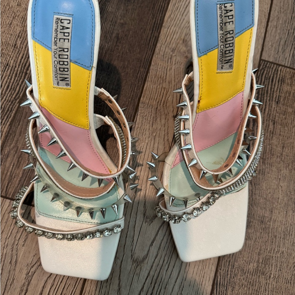 Cape Robbin Blue and Yellow Sandals with Studded Straps